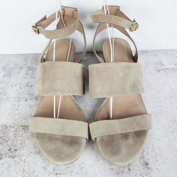 Tory Burch Leather Suede Cork Wedge Sandals Gray size 8.5M Comfort Preppy - Picture 3 of 16